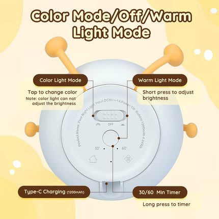 Cute Fruit Pear Night Light Rechargeable with 7 Color Changing and Timer, Kids Pear Night Light for Toddler Baby Christmas s, Touch Portable LED Silicone Lamp for Nursery