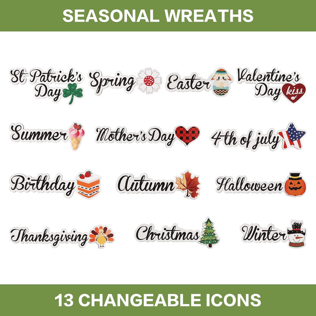 Interchangeable Wooden Seasonal Hello Sign, Rustic Round Welcome Front Door Wreaths for Home/Wall/Porch Decor, for Easter Spring Summer Fall Halloween Christmas All Season Decorations.
