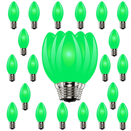 25 Pack C9 LED Green Replacement Bulbs, E17 LED Bulb for Outdoor Christmas String Lights, Energy-Efficient 0.6W LED Green Plastic Christmas Light Bulb, Commercial Grade Dimmable Bulbs