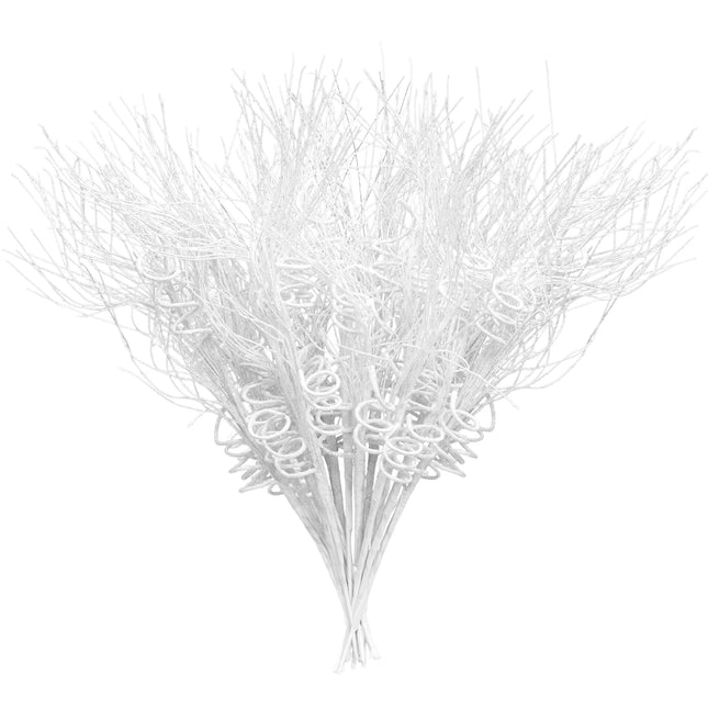 KI Store Glitter Curly Christmas Spray Set of 12 White Wispy Willow Christmas Picks for Christmas Tree Wreath Garland Bouquet Tree Topper Decoration