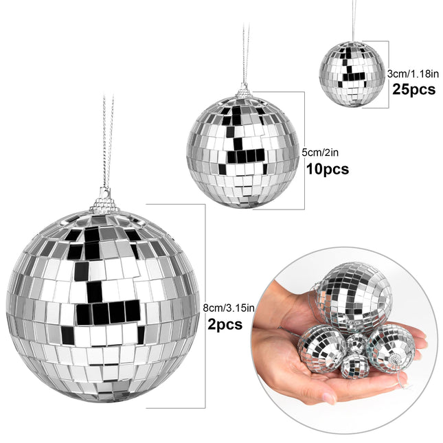 37 Pcs Disco Ball Silver Disco Mirror Ball for Party Decoration, Christmas Tree Ornaments Disco Ball Cup Toppers Wedding Birthday Party Festive