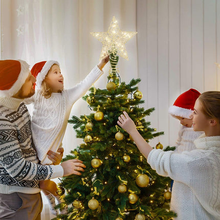 NUOBESTY Christmas Tree Topper,Treetop Ornaments with String Lights Star Shaped Lights for Christmas Decoration (Golden)