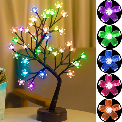 Pooqla RGB Cherry Blossom Tree Light with Remote 16 Color-Changing LED Artificial Flower Bonsai Tree, Pink Table Top Lamp Home Lit Tree Valentine's Day Centerpieces Decoration 36 LED, Brown Branch