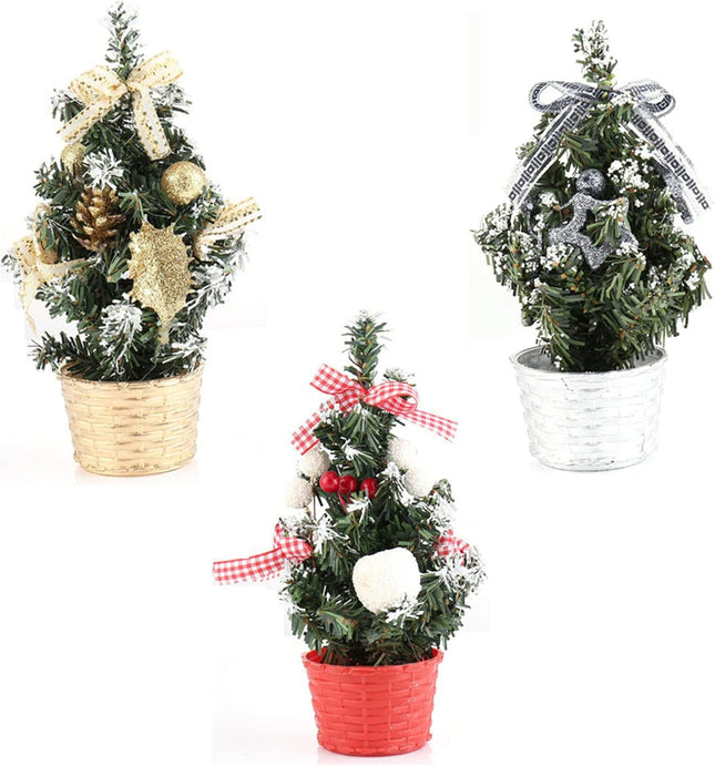 alfyng 3pcs Mini Tabletop Christmas Tree, 7.87 inch Artificial Xmas Pine Tree, Miniature Christmas Tree with Basket Base Perfect for Christmas Decorations, Home, Kitchen, Dining Table
