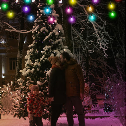 Outdoor String Lights 84FT, 30 Dimmable Color Changing LED Patio Lights with 111 Scene Modes, Warm White LED Bulbs for Outside, Christmas, Work with Alexa, Google, APP Control, IP65 Waterproof