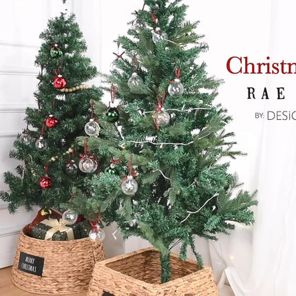 Rae Dunn Christmas Tree Collar - Base Decoration to Cover Artificial Christmas Tree Stand - Rustic & Farmhouse Holiday Decorations (Woven Square - Merry Christmas)