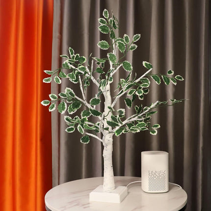 Artificial Light Up Trees Decor Indoor, 24 LED Small Lighted Trees with Timer, 2FT Greenery Leaves Tabletop Tree LED Lamp for Birthday Thanksgiving Party Home Decoration