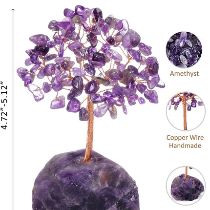 CrystalTears Amethyst Crystal Tree Handmade Healing Crystal Gemstone Money Tree Wrapped On Amethyst Crystal Stone Base Feng Shui Crystal Stone Tree for Home Office Decor Crystal s for Christmas