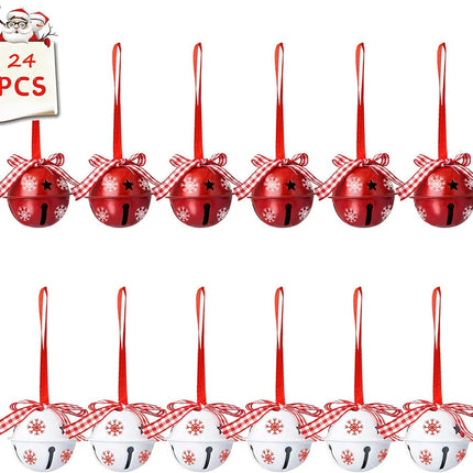 24 Pcs Christmas Jingle Bells Metal Decorative Bells with Ribbons 1.6" Xmas Tree Ornaments for Wreath Crafts Holiday Home Decorations, Bulk