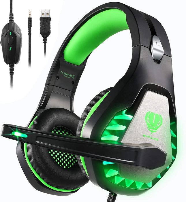 Gaming Headset for PS4, Xbox One, PC, PS5, Laptop, Mac, Nintendo Switch, 3.5MM Noise Cancelling Over Ear Headphones with Mic, Bass Surround, Soft Memory Earmuffs (New Blue)
