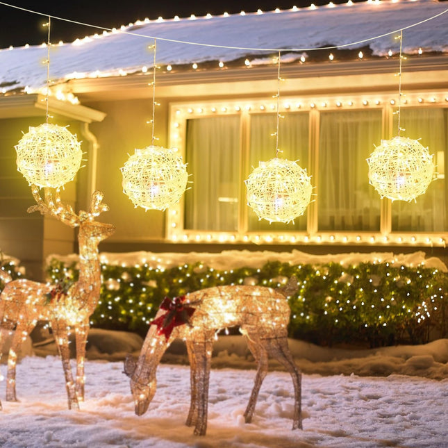 Christmas Outdoor Balls String Lights Hanging Tree Garden Lights 4 Pack 7.87" Sphere Lights with Plug in Globe Lights Trees Garden Lights for Party Wedding Yard Garden Porch Patio Decoration