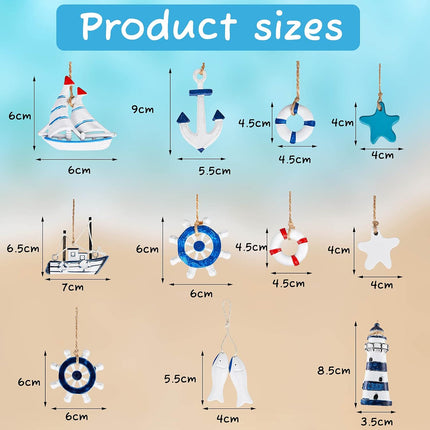 Jetec 22 Pcs Nautical Christmas Ornament Beach Christmas Ocean Ornaments Coastal Nautical Christmas Tree Ornaments Starfish Anchor Sea Life Beach Christmas Decorations for Home Small Party Office