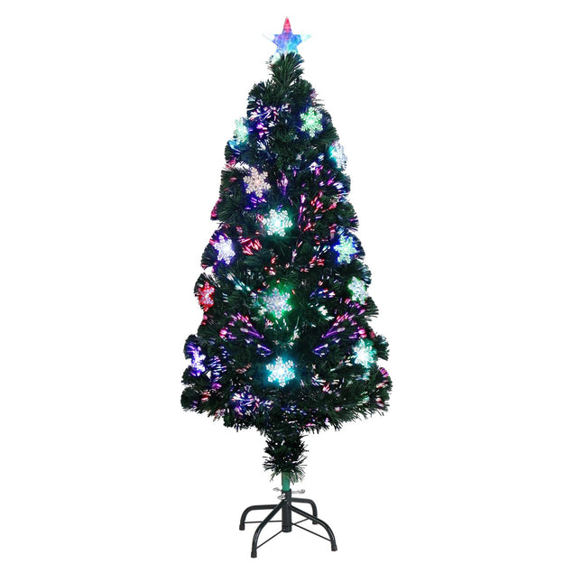 VINGLI 4ft Pre-lit Fiber Optic Artificial Christmas Tree w/Multicolor LED Lights, Snowflakes & Top Star, Small Xmas Tree with Lights Indoor Holiday Home Decoration