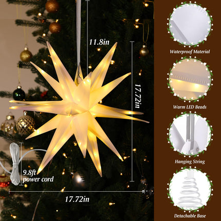Lewondr 17.7" 2 Pack Moravian Star Outdoor Lights,Warm White 3D Hanging Star Light with 6H Timer,8 Modes,Remote Control,USB Powered Moravian Star Tree Topper Christmas Decor for Holiday Party Porch