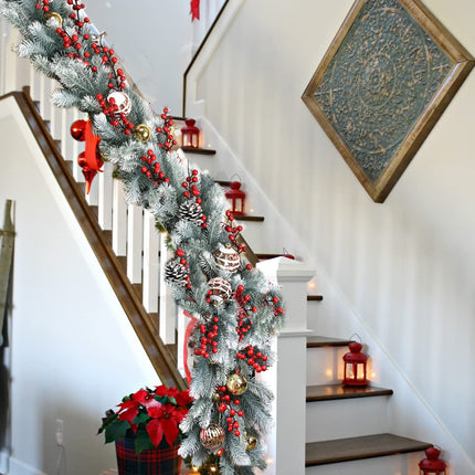 DearHouse 6Ft Artificial Christmas Pine Garland Winter Greenery Garland for Holiday Season Mantel Fireplace Table Runner Centerpiece Décor (White)