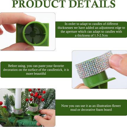 Eaasty 200 Pcs Christmas Green Taper Candle Holder Plastic Candle Holders Floral Candle Holder Candleholder for Weddings Celebrations Advent Wreaths Party Flower Arrangements Bridal Shower Banquets