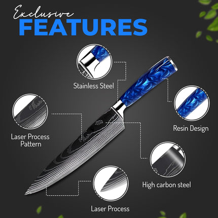 10 Pcs Set Sky Knives Santoku Nakiri Chef Kitchen Knife Blue Handle Stainless Steel