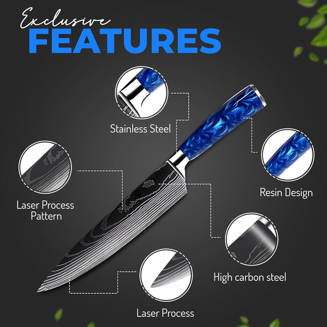 10 Pcs Set Sky Knives Santoku Nakiri Chef Kitchen Knife Blue Handle Stainless Steel
