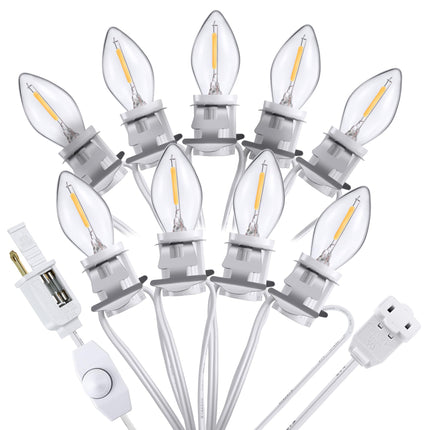 Meonum Accessory Cord with 9 LED Light Bulb, 18ft Christmas Village Lights Cord with Dimmer Switch, C7 Blow Mold Lights for Christmas Village Houses, Halloween Pumpkin Holiday Crafts Decoration, White