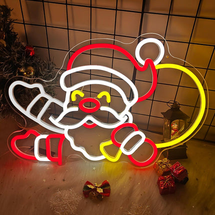 Santa Claus Neon Sign Christmas Neon Sign for Wall Decor Waving Santa Neon Christmas Lights Led Christmas Window Decorations Light Up Sign for Bedroom Living Room Christmas Party