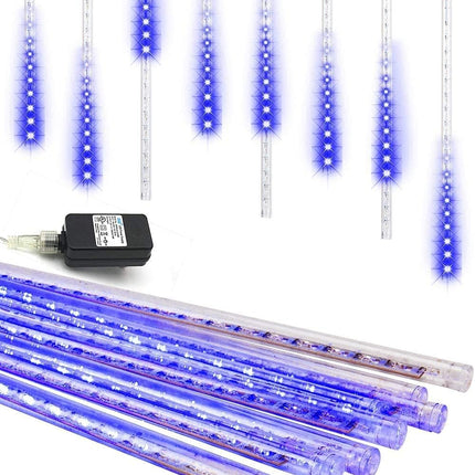 Meteor Shower Lights Outdoor Christmas Lights UL Falling Rain Drop Lights Snowfall Icicle Cascading String Lights for Xmas Holiday Tree Garden Decor Blue, 12Inch 8Tubes