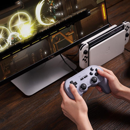 8Bitdo Pro 2 Wired Controller with Customize Back Buttons & Modifiable Vibration for Switch, Steam Deck, PC Windows and Raspberry Pi (Gray Edition)