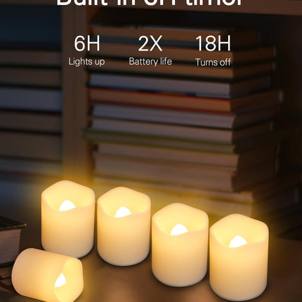 SHYMERY Flameless Votive Candles with Timer,12 Pack Last 15 Days Battery Operated Flickering LED Candles,18 Hours Off in 24 Hours Auto Tea Lights for Halloween Christmas Wedding Decorations1.48 x1.6