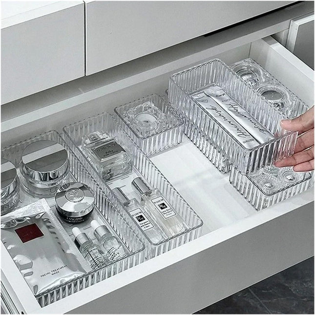 Unlimited Desk Drawer Organizers Set Plastic Bathroom Storage Makeup Organizer Clear Transparent Storage Box Bins Kitchen Gadget Style-B-S