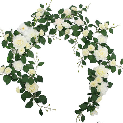 Artificial Flowers Eucalyptus Garland with Flowers 6FT Fall Flowers,Wedding Arch Flowers,Wedding Table Garland,Flocked garland, Wedding Decorations,garland christmas decorations ( white)