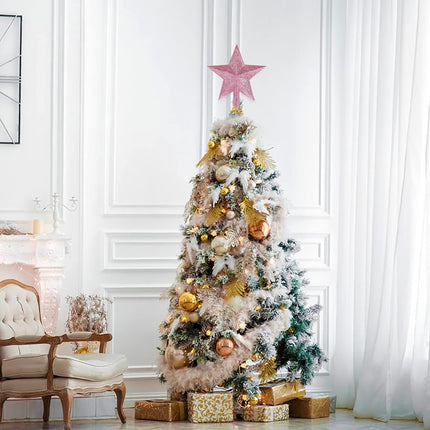 2 Pack Glittered Small Christmas Tree Topper Xmas Mini Star Treetop for Small Christmas Tree Decorations, Blue and Pink