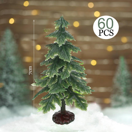 60 Pcs 2.8 Inches Mini Christmas Tree Artificial Christmas Tree Miniature Craft Christmas Pine Tree with Plastic Base for Xmas Party Cake Toppers Kitchen Office Desktop Craft Decorations