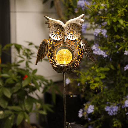 Go2garden Solar Lights Outdoor Owl Decorative Metal Stakes Lights Crackle Glass Light for Lawn, Yard Art, Pathway, Patio Decor,Mothers' Day (Bronze)