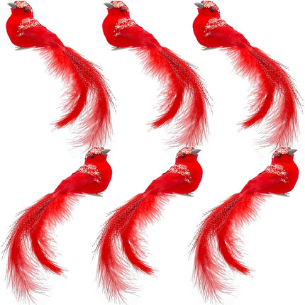 BleSky 6 PCS Red Cardinal Birds with Clip Christmas Tree Decoration Artificial Red Birds with Feathers for Xmas Wedding Winter Theme Decor Wreath Ornaments DIY Crafts