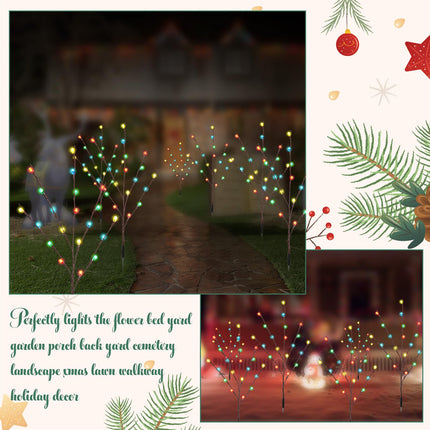 Retisee 2 Sets 8 Pcs Garden Christmas Solar Lights LED Twig Stake Lights Outdoor Decor Solar Firefly Christmas Tree Lights Outdoor 160 LED C6 Christmas Fairy Lights for Lawn Pathway Xmas Yard Stake