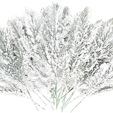 20PCS Frosted Artificial Pine Needles Branches 10.6 Inches Christmas Fake Snowy Pine Picks Twigs Winter Sprays Greenery Stems for Christmas Tree DIY Garlands Wreaths Crafts Home Holiday Decorations
