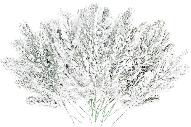 20PCS Frosted Artificial Pine Needles Branches 10.6 Inches Christmas Fake Snowy Pine Picks Twigs Winter Sprays Greenery Stems for Christmas Tree DIY Garlands Wreaths Crafts Home Holiday Decorations