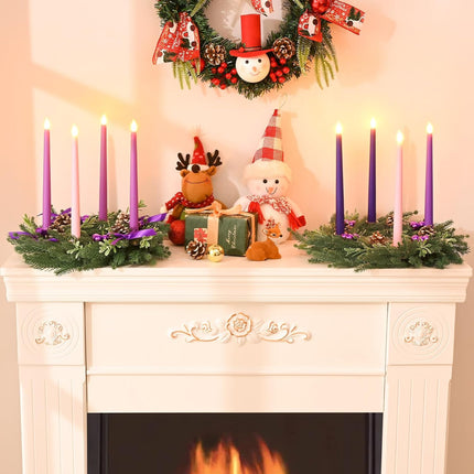 Dolicer 13.5 Inch Christmas Advent Wreath Candle Holder, Cone Purple Bow Christmas Wreath Advent 4 Candle Holders for Xmas Centerpiece Decor Winter Holidays Home Decor