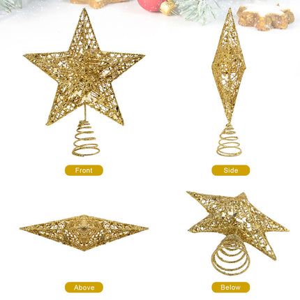 Christmas Tree Topper Christmas Tree Star Gold Star Tree Topper Metal Glitter Christmas Star Xmas Tree Topper for Christmas Trees Decorations 10 Inch