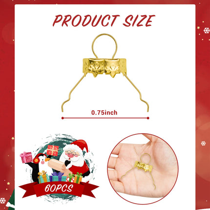 60 Pieces Round Ornament Cap for Porcelain Ceramic or Glass Christmas Ornaments 1/2 inch or 3/4 inch Silver/Gold Christmas Hangers Caps (Gold, 3/4 inch)
