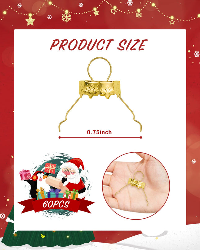 60 Pieces Round Ornament Cap for Porcelain Ceramic or Glass Christmas Ornaments 1/2 inch or 3/4 inch Silver/Gold Christmas Hangers Caps (Gold, 3/4 inch)