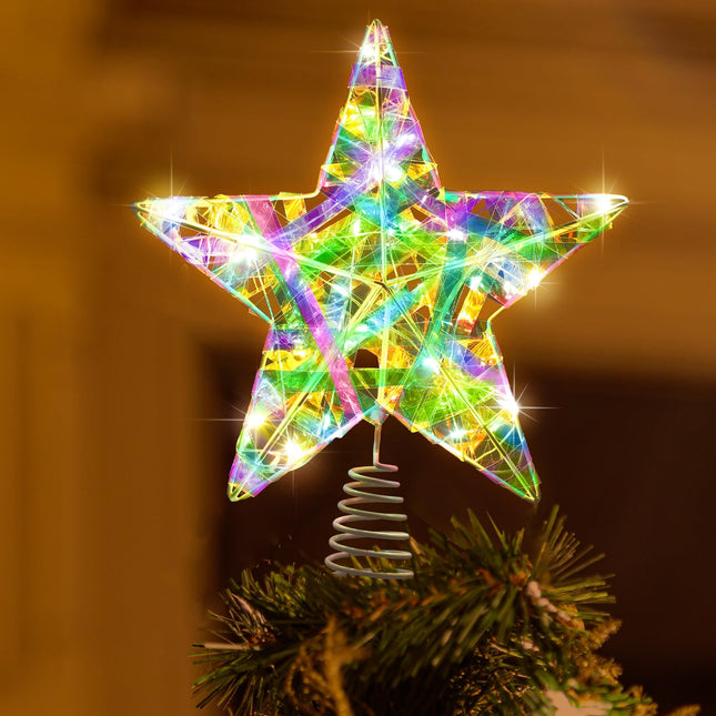 10 Inch Christmas Tree Topper Star Iridescent Star Tree Topper LED Christmas Star Tree Topper Christmas Tree Topper LED Christmas Tree Iridescent for Xmas Tree Topper Decoration