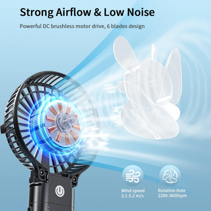 Handfan 10400Mah Portable Handheld Fan, Battery Operated Rechargeable Fan, Foldable Mini Personal Fan, Cooling Hand Fans