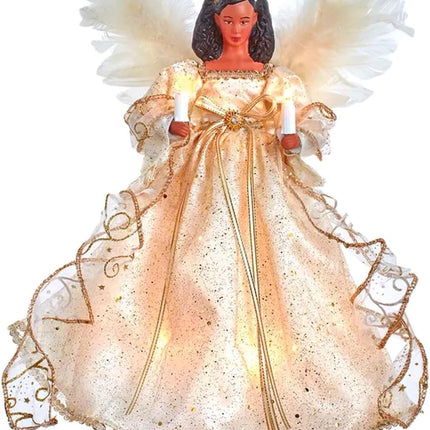 The Bridge Collection 12" African-American Angel Tree Topper - Angel Tree Topper - Lighted Tree Topper - Christmas Angel Decor