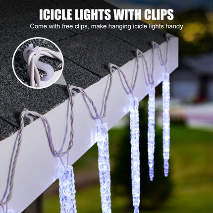 Minetom Icicle Lights Outdoor with Clips, 24.6ft 100 LED 20 Tubes Twinkling Crystal Icicle String Lights, Connectable Waterproof Hanging Icicle Christmas Lights Plug in for Eave Holiday Outdoor