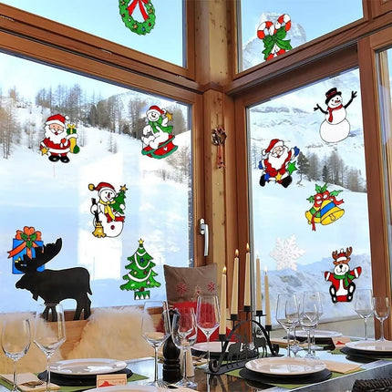 12 Pcs Christmas Window Clings Decal Ornaments Christmas Decorations Christmas Window Stickers for Christmas Window Decorations Party Supplies Snowman, Santa Claus and More