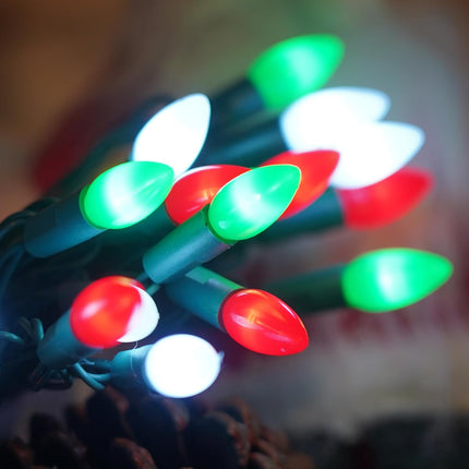 C3 Christmas String Lights - 100 LED 39Ft Outdoor Smooth Bulb Light with Timing Function, Extendable, 8 Modes Fairy Lighting for Garden Holiday House Xmas Garland Christmas Tree Decorations