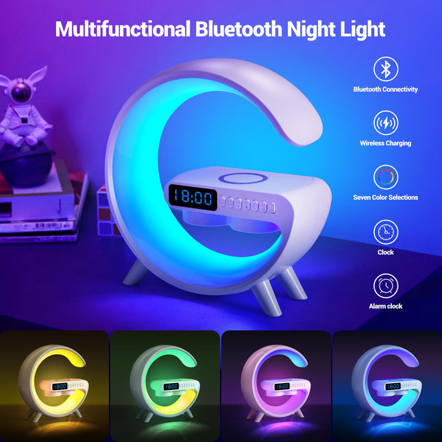 Smart LED Table Lamp,15W Wireless Charging Speaker Alarm Clock for Bedside Lamp,Night Light and Bluetooth Speaker Atmosphere Lamp for Bedroom, Home Decor Ambient Lighting for Christmas s