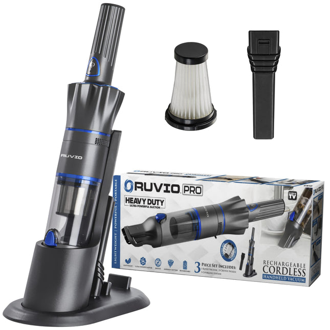 Ruvio Pro Cordless Hand Vacuum 17” Portable Vacuum Cleaner For Home And Car Use, Rechargeable Vacuum With Double Hepa Filtration System, High Power Motor Hand Vacuum Cleaner As Seen On Tv