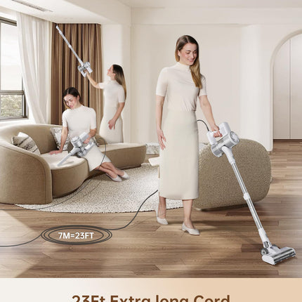 Fabuletta 23Ft Corded Stick Vacuum, 600W Power Stick Vacuum Corded With Telescopic Alloy Tube, 6 In 1 Ultra Light Corded Vacuum Cleaner Converts To A Hand Vacuum, Great For Pet Hair & Hard Floor