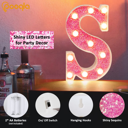 Pooqla LED Marquee Letter Lights, Light Up Pink Letters Glitter Alphabet Letter Sign Battery Powered for Night Light Birthday Party Wedding Girls s Home Bar Christmas Decoration, Pink Letter R